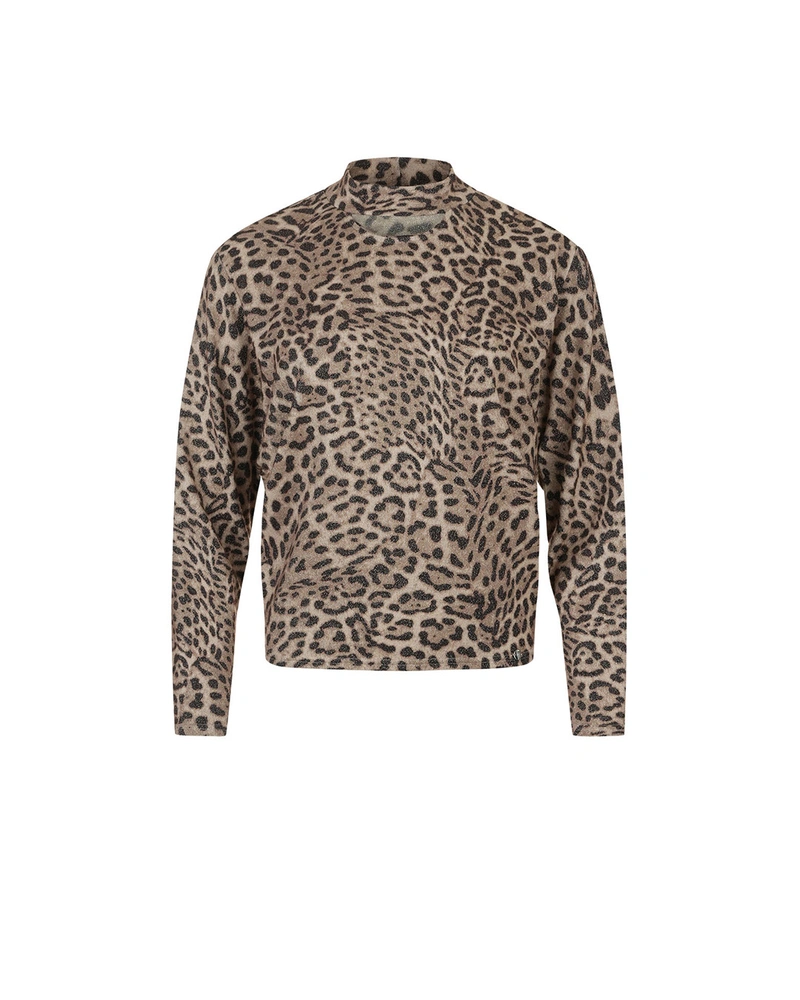 Blouse with leopard print and neckline cut-out | T-shirts