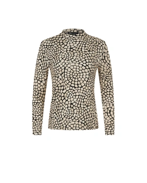 ბეჟი ვისკოზის მაღალყელიანი ზედა გეომეტრიული პრინტით | მაისურები და ტოპები