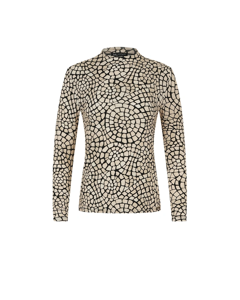 Beige viscose mock neck with geometric print | T-shirts and Tops