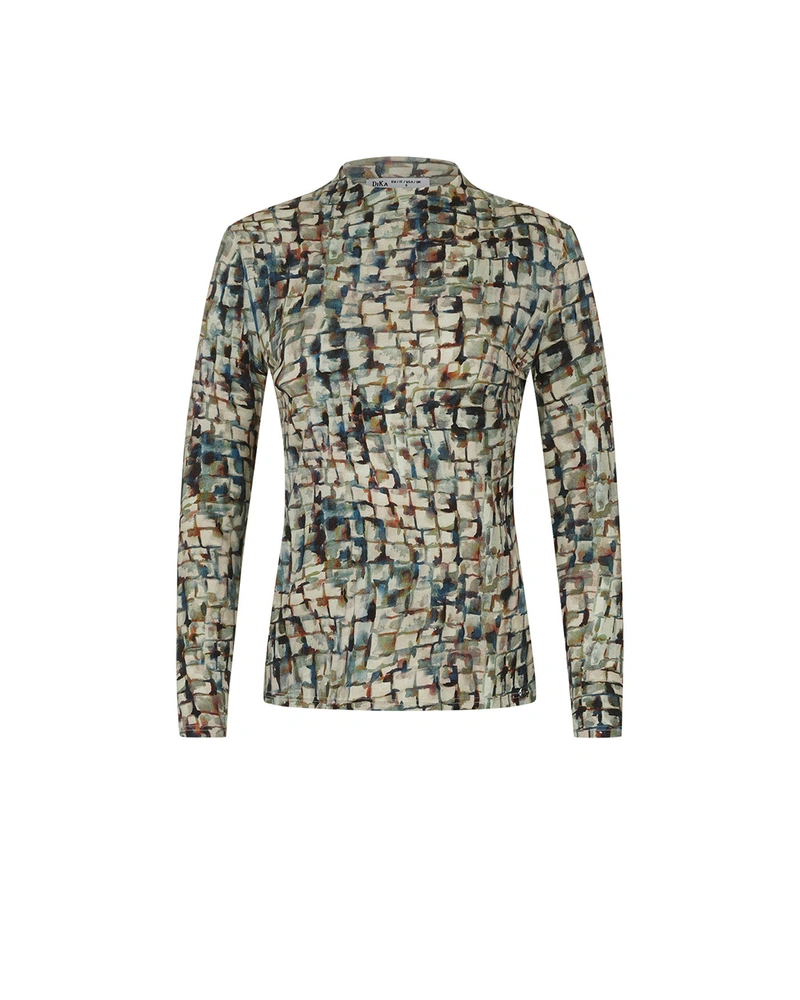 Blouse with abstract green-beige print | Business