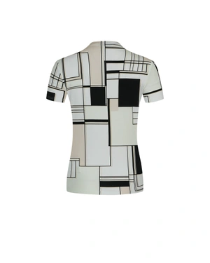 Fitted T-shirt with geometric motif in beige-black tones | T-shirts and Tops | Dika.ge - 1 Fitted T-shirt with geometric motif in beige-black tones | T-shirts and Tops - 1