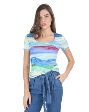 ქალის ვისკოზის მაისური ელასტანით და სტილიზებული ტალღოვანი ნიმუშით | მაისურები და ტოპები | Dika.ge - 1 ქალის ვისკოზის მაისური ელასტანით და სტილიზებული ტალღოვანი ნიმუშით | მაისურები და ტოპები - 1