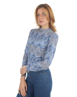 Jersey blouse with paisley motif in blue with silk blend | Business collection - 3