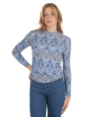 Jersey blouse with paisley motif in blue with silk blend | Business collection - 4