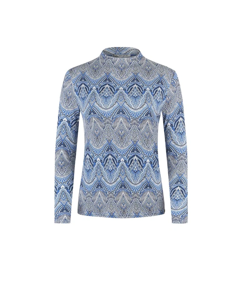 Jersey blouse with paisley motif in blue with silk blend | Business collection