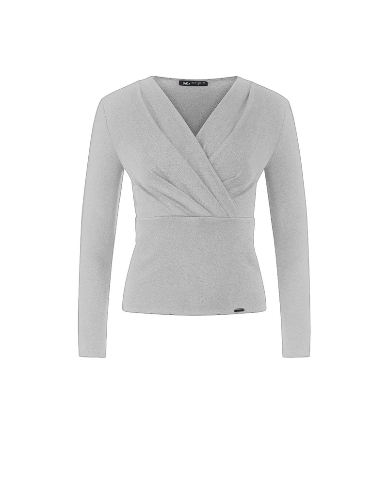 Light grey viscose blouse with gathering | Business collection