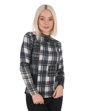 Checked blouse in black and ecru with silk blend | T-shirts and Tops | Dika.ge - 3 Checked blouse in black and ecru with silk blend | T-shirts and Tops - 3
