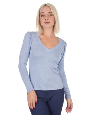 Light blue sweater with V-neck and slight puff sleeve | COLLECTION - 3
