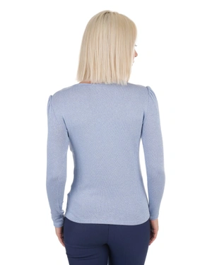 Light blue sweater with V-neck and slight puff sleeve | COLLECTION - 5