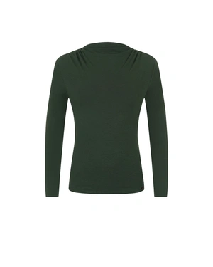Women's knitted long-sleeve T-shirt in dark green | NEW