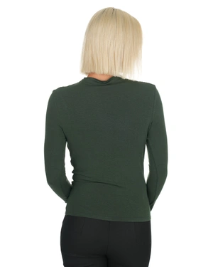 Women's knitted long-sleeve T-shirt in dark green | NEW - 4