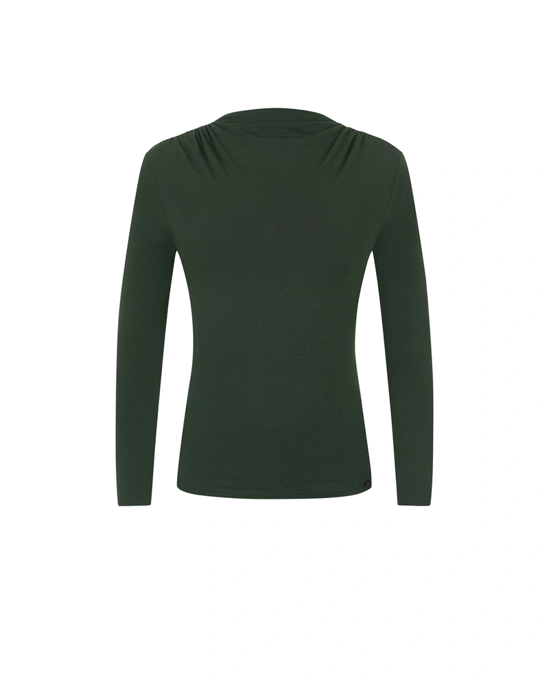 Women's knitted long-sleeve T-shirt in dark green | NEW