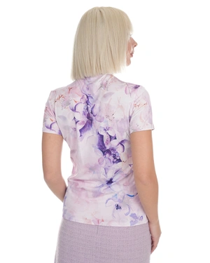 Вталена тениска с акварелен мотив в лилавата гама | Тениски и Топове - 3