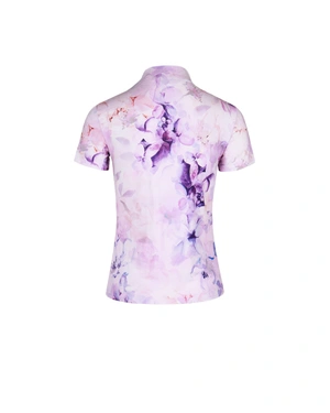 Вталена тениска с акварелен мотив в лилавата гама | Тениски и Топове - 4