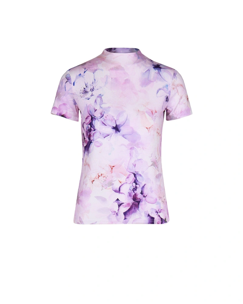 იისფერი ფერებში აკვარელის პრინტით გაწყობილი მაისური | მაისურები და ტოპები