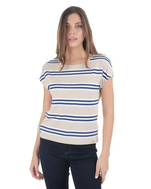 Striped beige fine viscose T-shirt | NEW - 1
