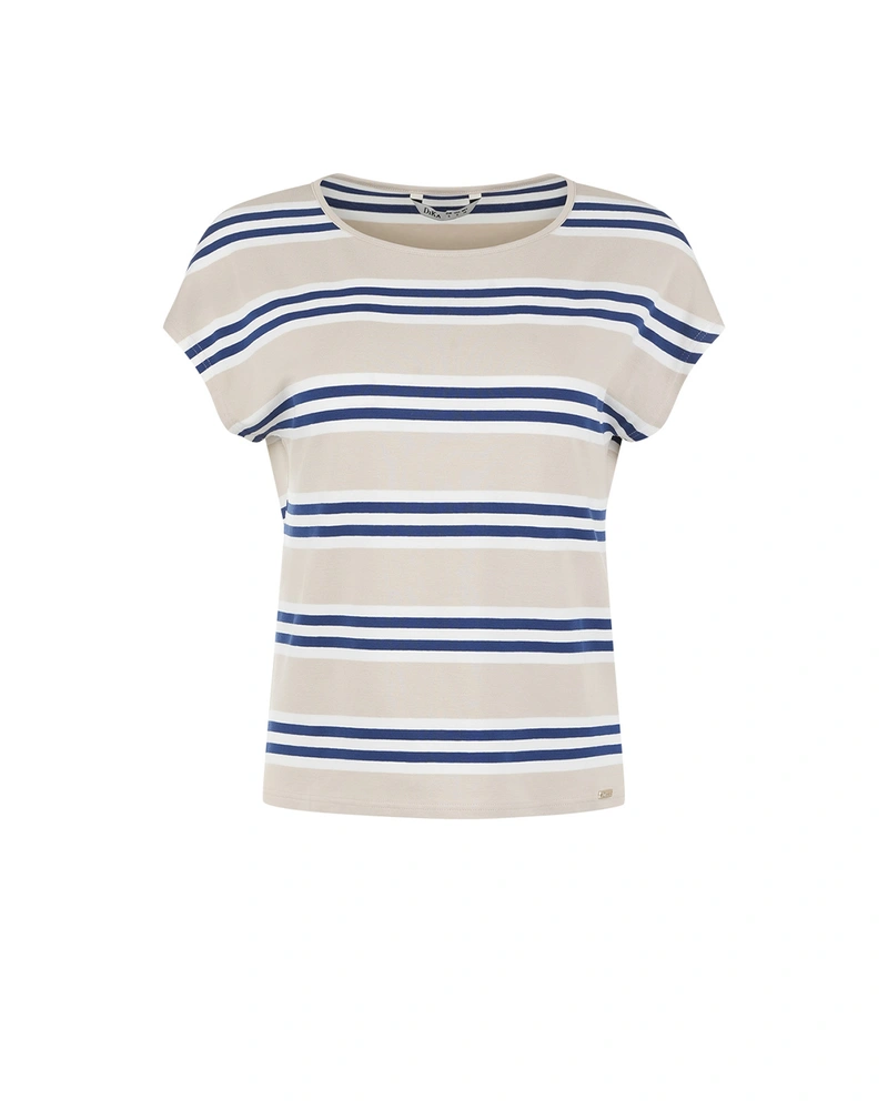 Tricou bej cu dungi, confecționat din viscoză fină | NOUTATI