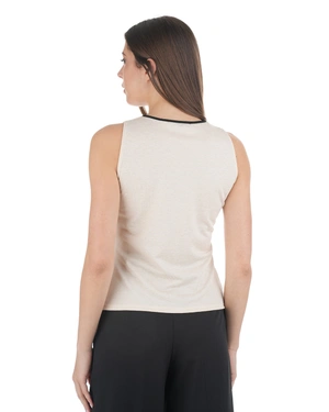 Elegant sleeveless top with contrasting tie detail at the neckline in ecru | T-shirts - 3