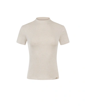 Ecru T-shirt with short sleeves and lurex threads | T-shirts and Tops | Dika.ge Ecru T-shirt with short sleeves and lurex threads | T-shirts and Tops
