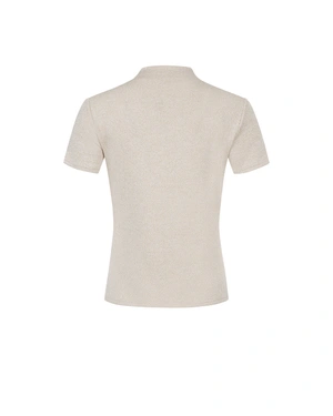 Ecru T-shirt with short sleeves and lurex threads | T-shirts and Tops | Dika.ge - 1 Ecru T-shirt with short sleeves and lurex threads | T-shirts and Tops - 1