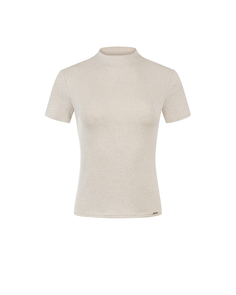 Ecru T-shirt with short sleeves and lurex threads | NEW | Dika.bg Ecru T-shirt with short sleeves and lurex threads | NEW