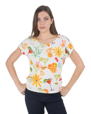 Summer viscose T-shirt with cherry and cocktail print | T-shirts - 1