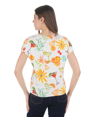 Summer viscose T-shirt with cherry and cocktail print | T-shirts - 3