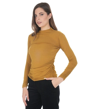 Mustard women's polo neck top | Blouses - 2