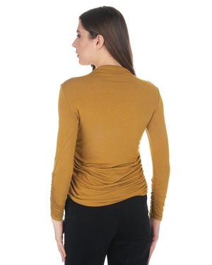 Mustard women's polo neck top | Blouses - 3