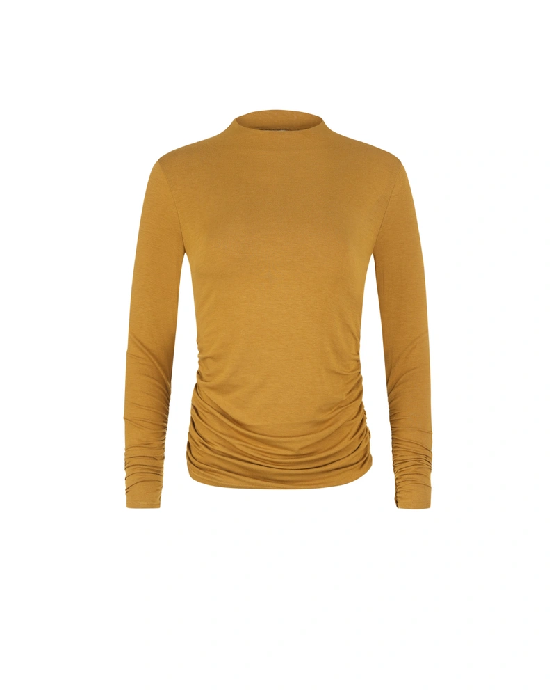 Mustard women's polo neck top | Blouses