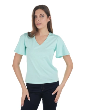 Комфортна тениска от лиосел и памук с V-образно деколте | НОВО - 1