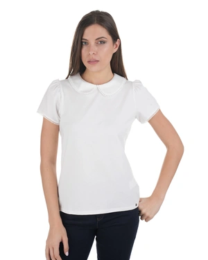 White knitted lyocell and cotton polo t-shirt | Casual collection - 1