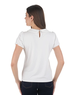 White knitted lyocell and cotton polo t-shirt | Casual collection - 3