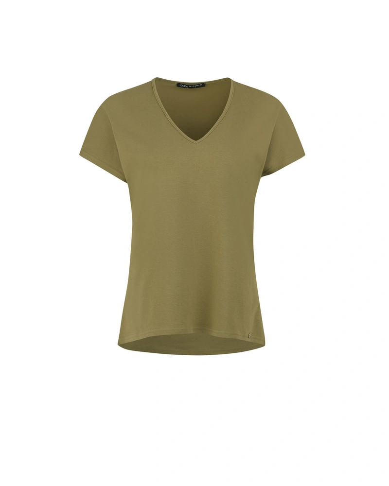 Cotton V-neck T-shirt in khaki | NEW | Dika.bg Cotton V-neck T-shirt in khaki | NEW