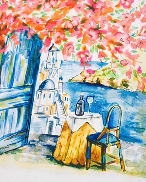 Ефирна тениска от вискоза с принт летен пейзаж | НОВО - 2