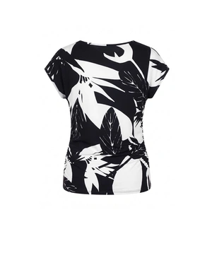 Черно-бяла тениска от вискоза с тропически стилизиран принт | НОВО - 3
