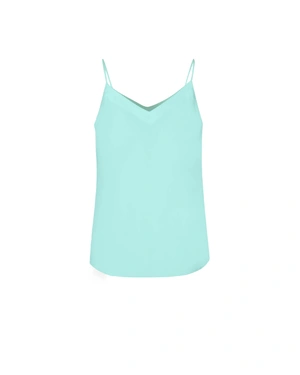 Reseda green summer top with thin straps and V-neck | Blouses - 1