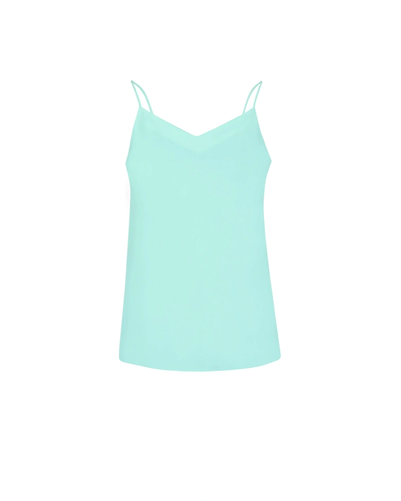 Reseda green summer top with thin straps and V-neck | Blouses