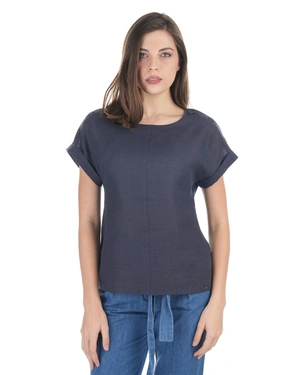 Navy blue hemp blouse | Pure cotton and linen collection - 1