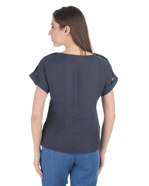 Navy blue hemp blouse | Pure cotton and linen collection - 3