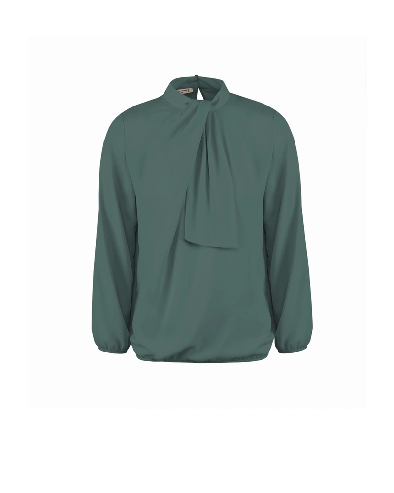 Bluză elegantă de toamnă, verde închis, cu volane | Tonuri de pământ