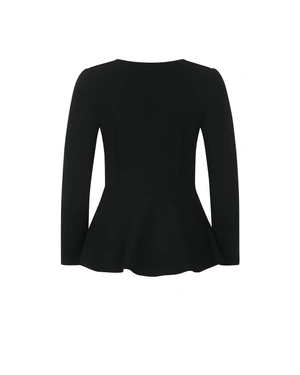 შავი ელეგანტური ბლუზა V-ის ფორმის დეკოლტეთი და პეპლუმის ეფექტით | SALE - 1