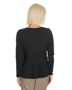 შავი ელეგანტური ბლუზა V-ის ფორმის დეკოლტეთი და პეპლუმის ეფექტით | SALE - 4