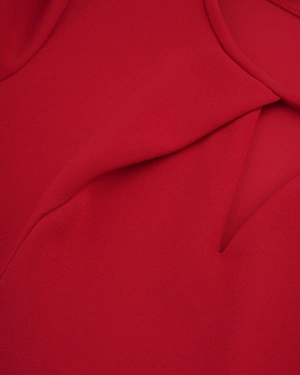 Red gabardine blouse with teardrop neckline cut-out | Business collection - 2