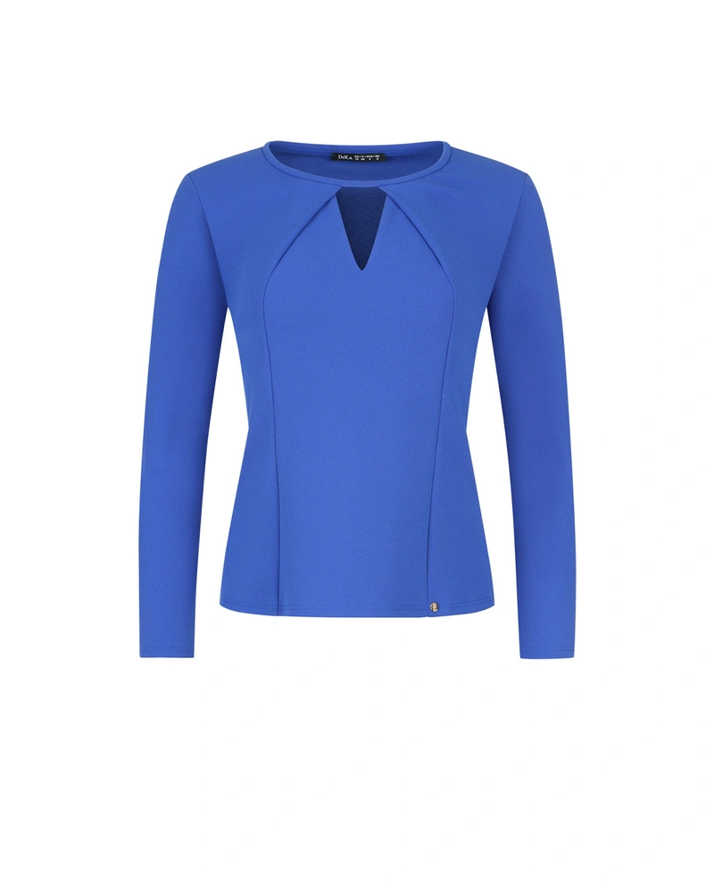 ლურჯი გაბარდინის ბლუზა ცრემლის ფორმის ყელით | საქმიანი