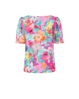 Лятна блуза с флорален мотив в синьо-цикламено | Всички продукти - 1