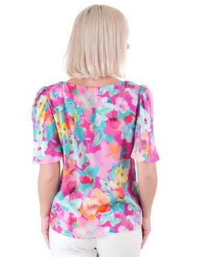 Лятна блуза с флорален мотив в синьо-цикламено | Всички продукти - 4