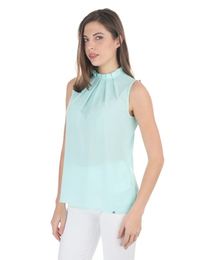 Елегантна ментова блуза с висока яка без ръкав | Бизнес - 2