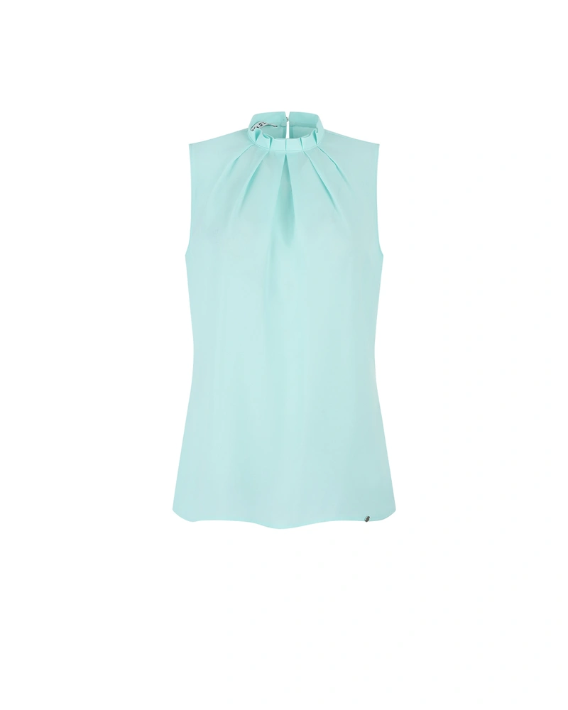 Елегантна ментова блуза с висока яка без ръкав | Бизнес