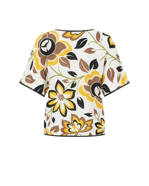Floral blouse made of viscose, with short sleeves and a contrasting floral print | Blouses | Dikastore.ro - 1 Floral blouse made of viscose, with short sleeves and a contrasting floral print | Blouses - 1